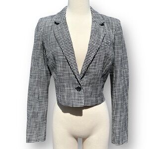 Abercrombie & Fitch Cropped Tweed Black and White Houndstooth Blazer